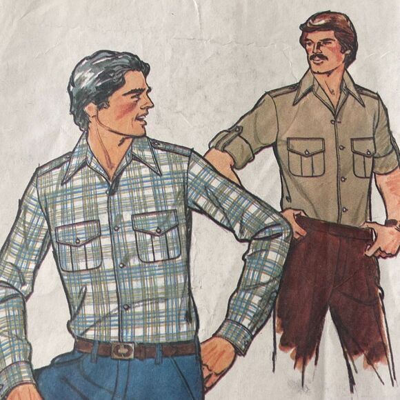 Simplicity 8444 Pattern Top Mens 38 Vintage Full Button Dagger Collar Pocket - Picture 1 of 7